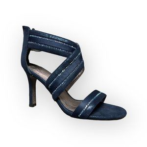 Adrianna Papell Blue Rhinestone Strappy Open Toe Pump High Heel Shoes Womens 8 M